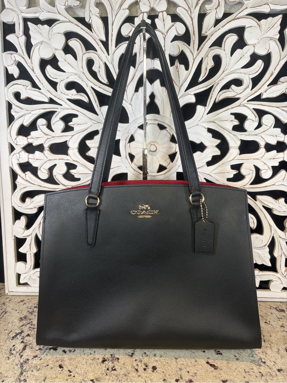 Coach Tatum 40 Carry All Black Pebbled Leather Large Tote C4077